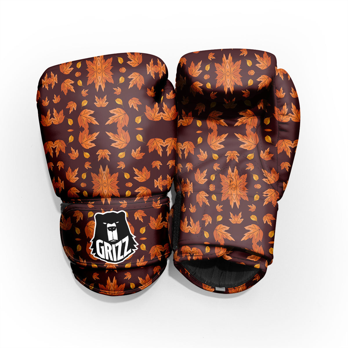 Maple Leaves Orange Print Pattern Sparring Gloves-grizzshop