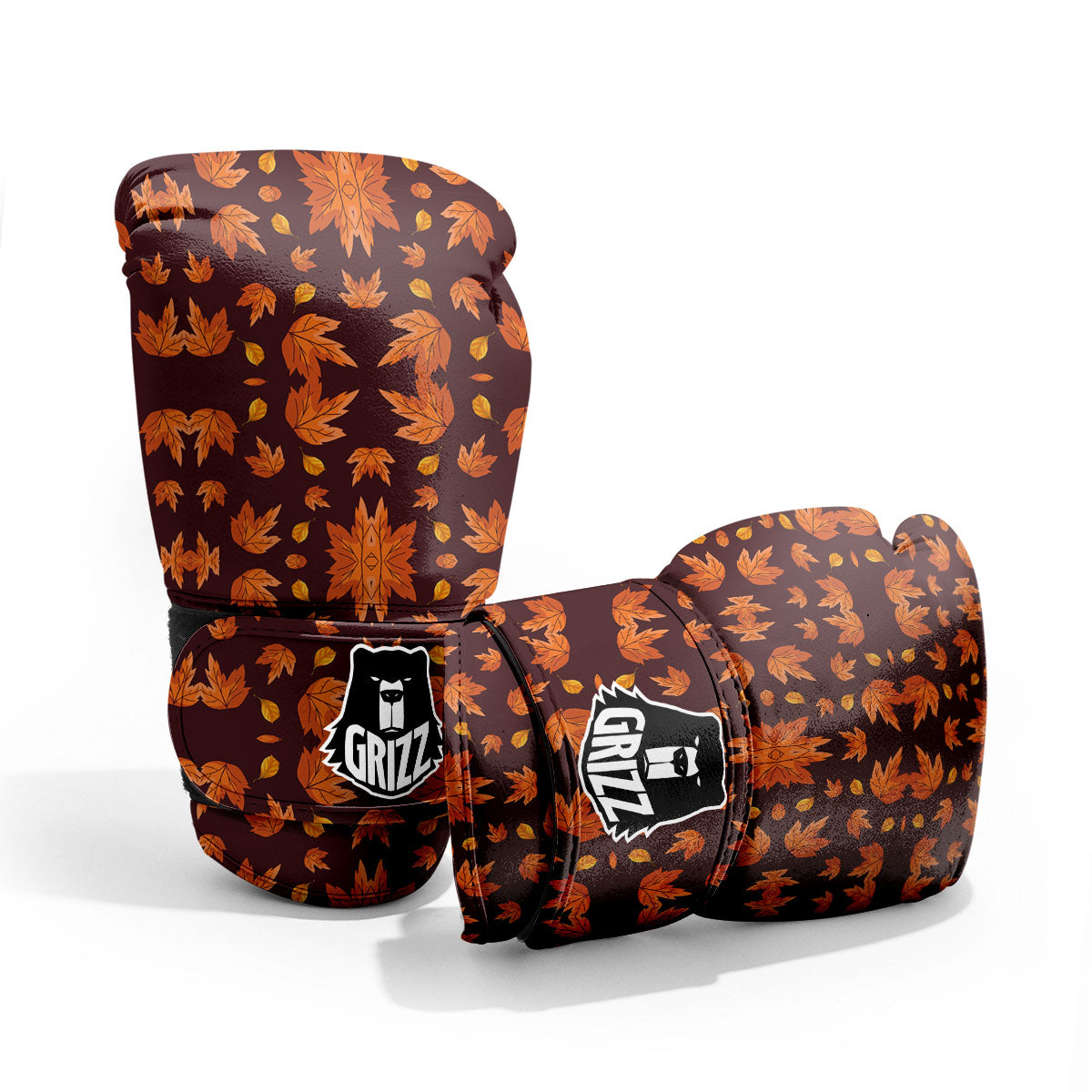 Maple Leaves Orange Print Pattern Sparring Gloves-grizzshop