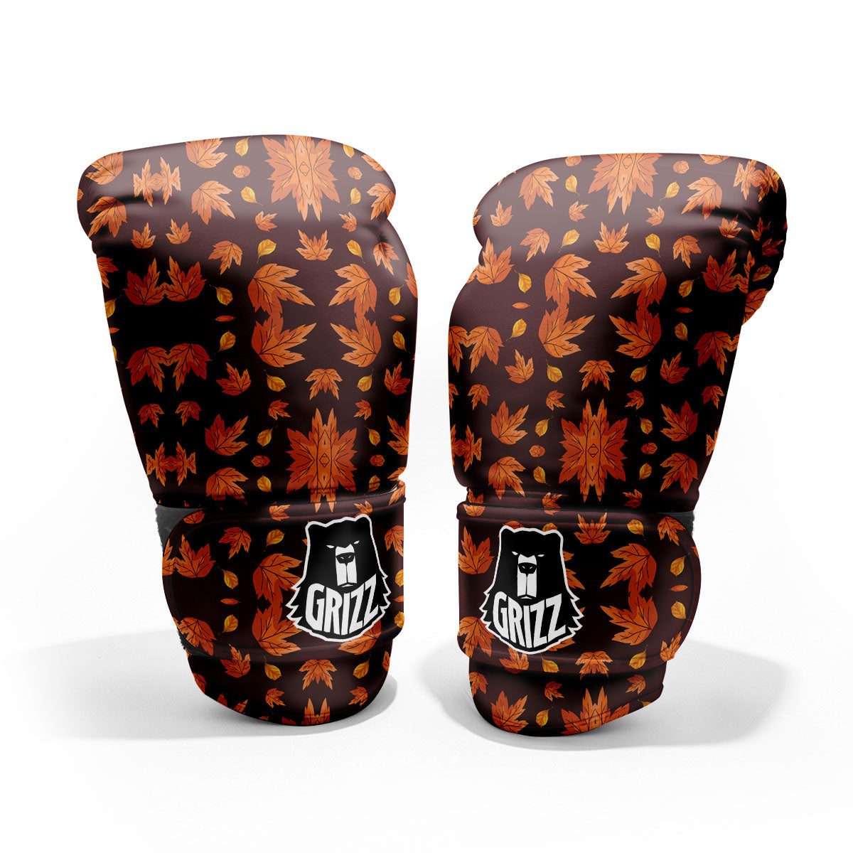 Maple Leaves Orange Print Pattern Sparring Gloves-grizzshop