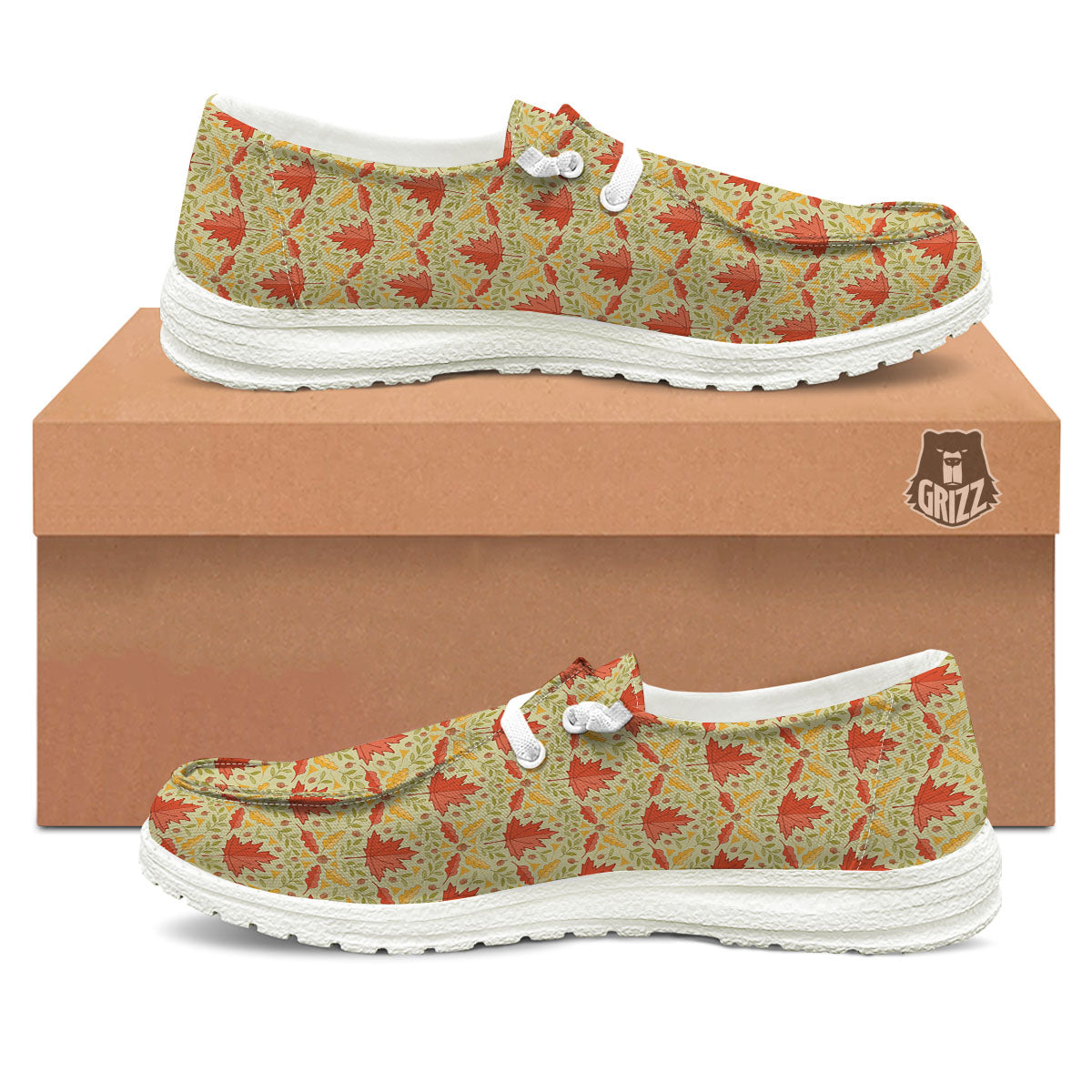 Maple Leaves Print Pattern White Loafers-grizzshop