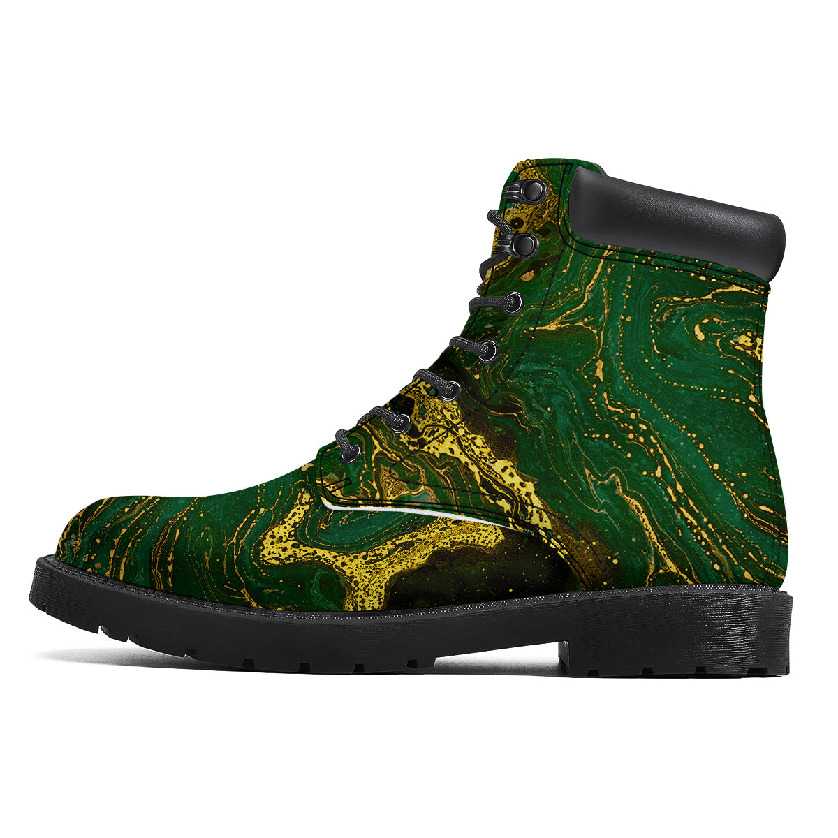 Marble Abstract texture Gold And Dark Green Print Boots-grizzshop