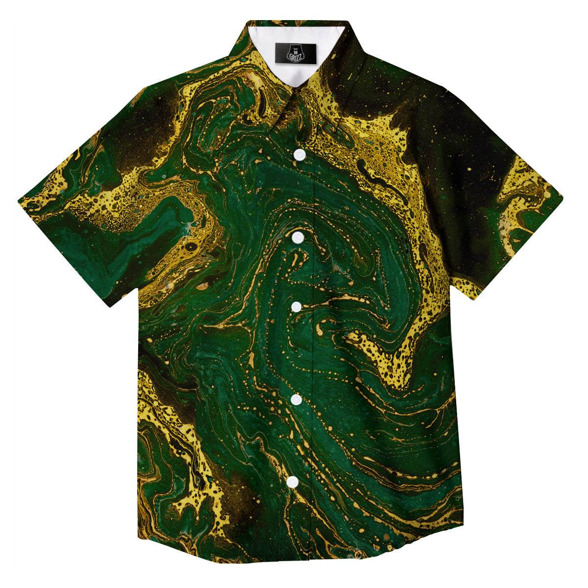 Marble Abstract texture Gold And Dark Green Print Button Up Shirt-grizzshop