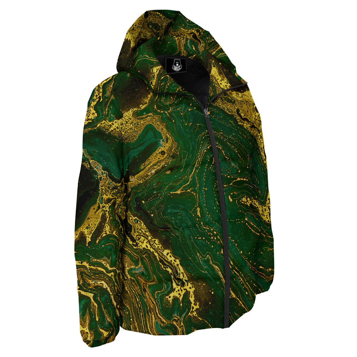 Marble Abstract texture Gold And Dark Green Print Down Jacket-grizzshop