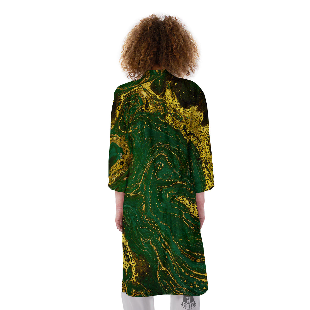 Marble Abstract texture Gold And Dark Green Print Kimono-grizzshop
