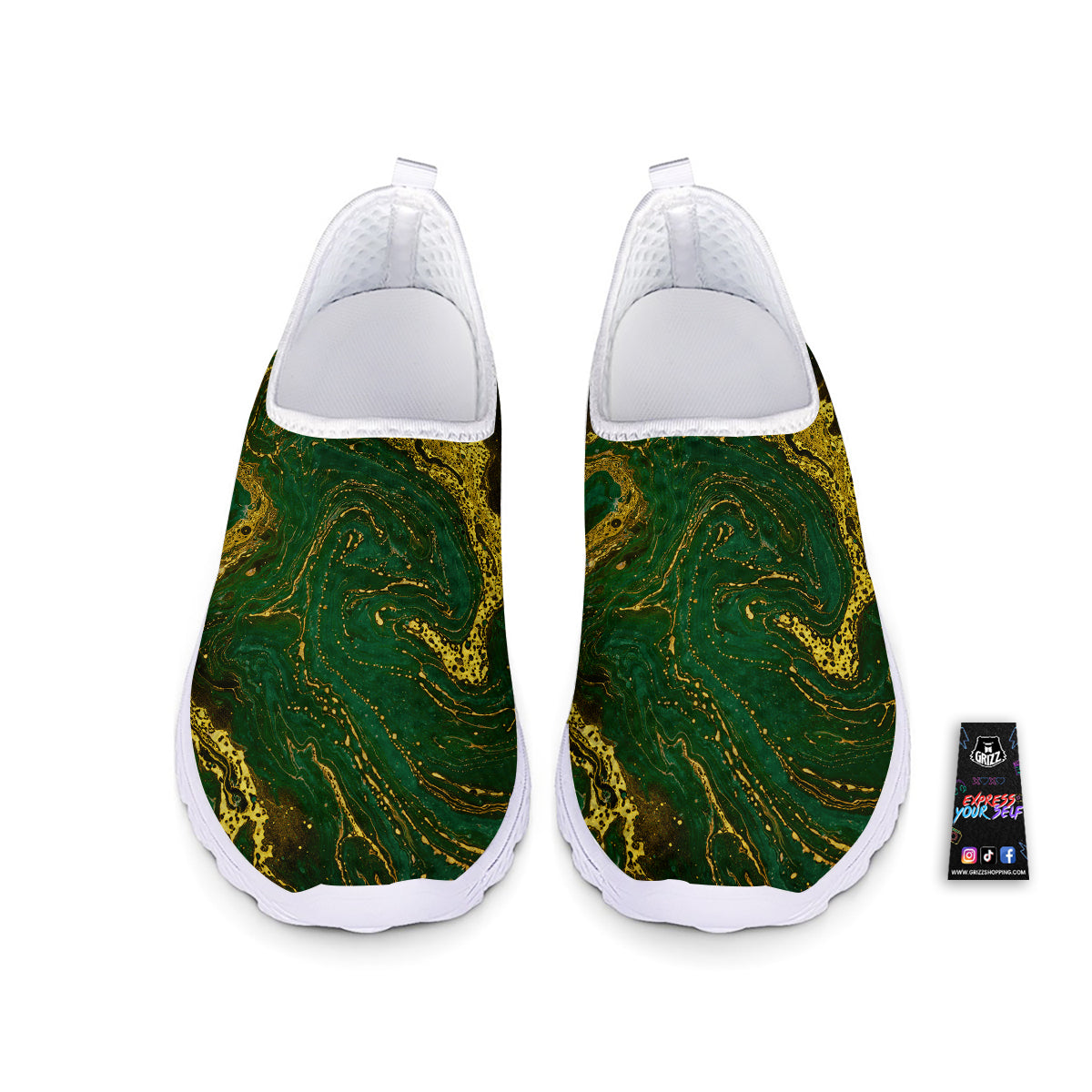 Marble Abstract texture Gold And Dark Green Print Nurse Shoes-grizzshop