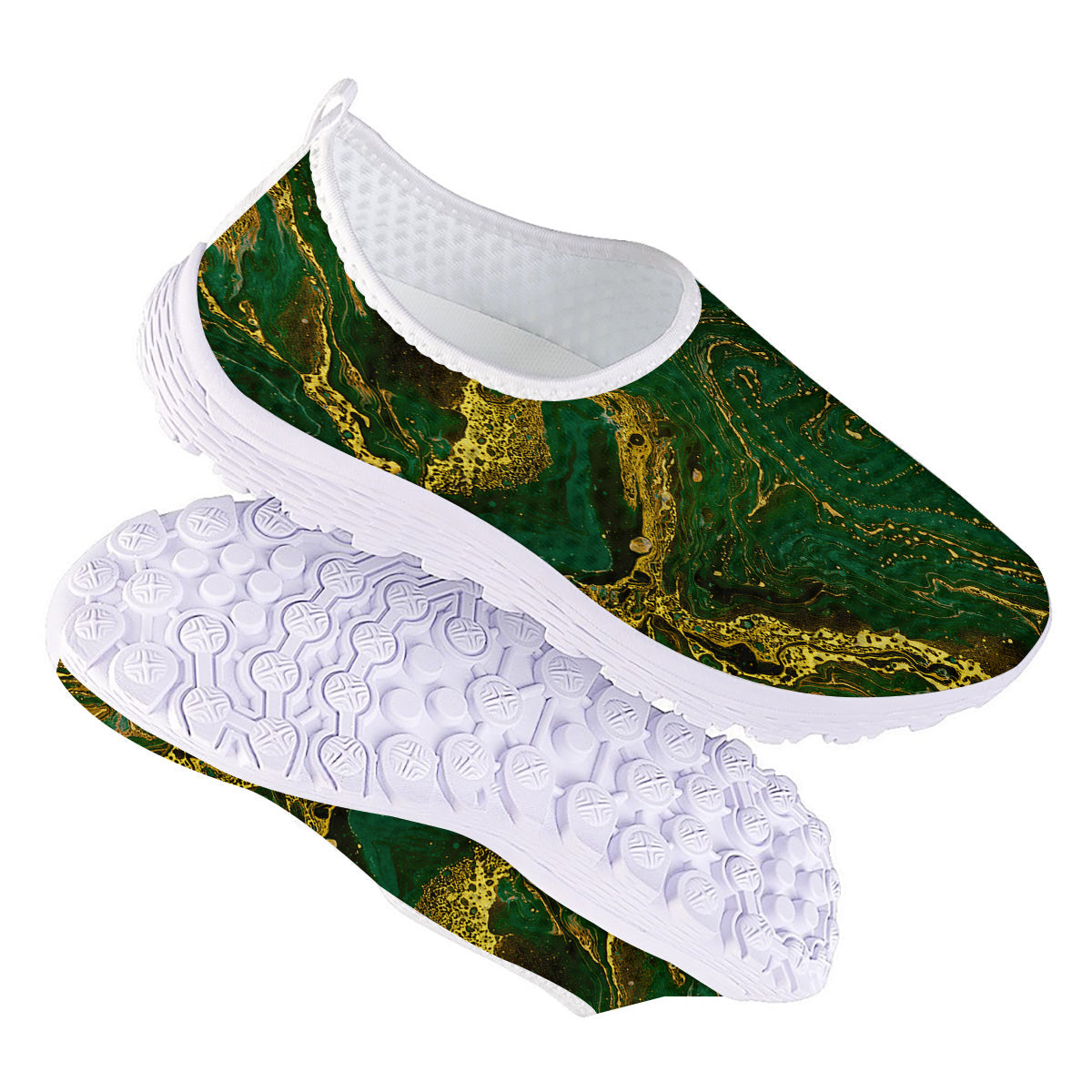 Marble Abstract texture Gold And Dark Green Print Nurse Shoes-grizzshop