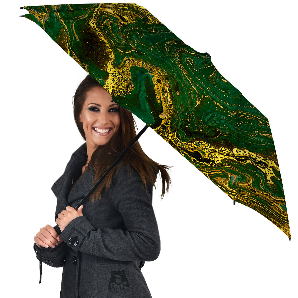 Marble Abstract texture Gold And Dark Green Print Umbrella-grizzshop