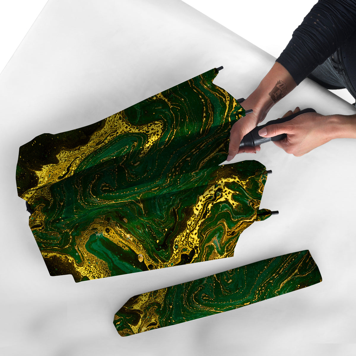 Marble Abstract texture Gold And Dark Green Print Umbrella-grizzshop