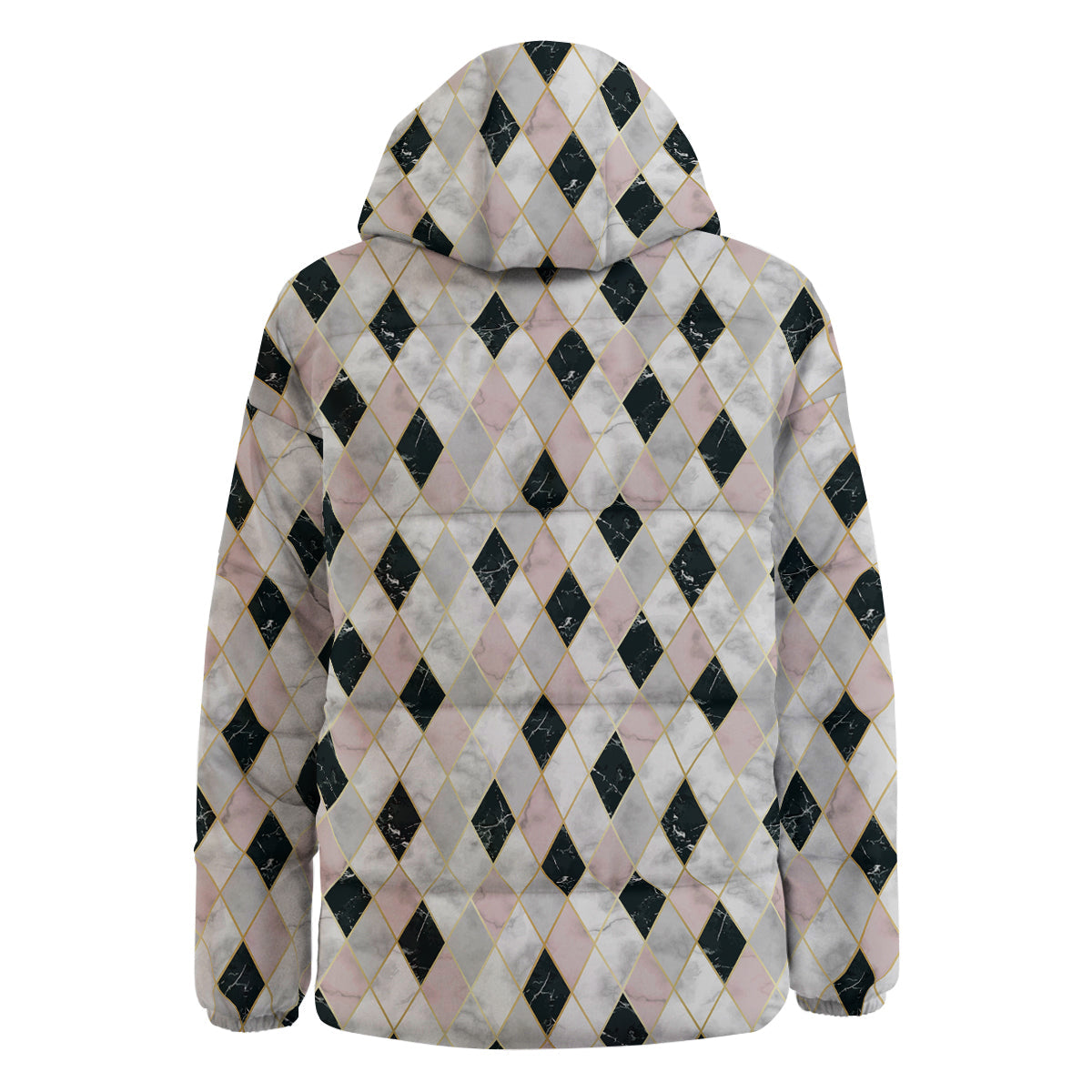 Marble Argyle White Pink And Black Print Down Jacket-grizzshop