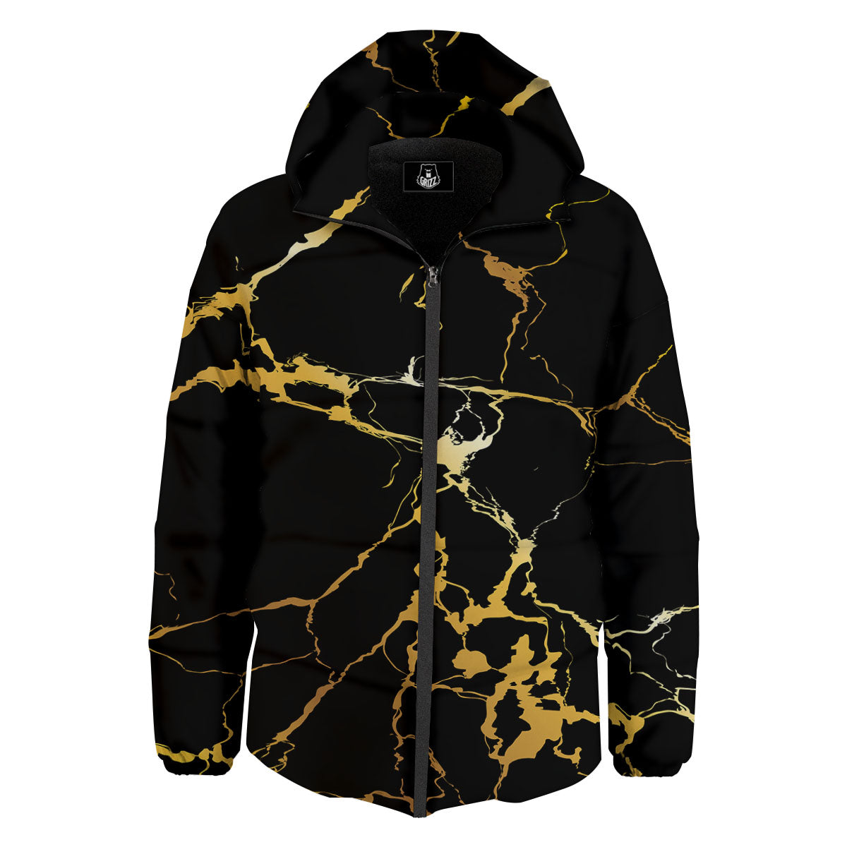 Marble Black Gold Print Down Jacket-grizzshop