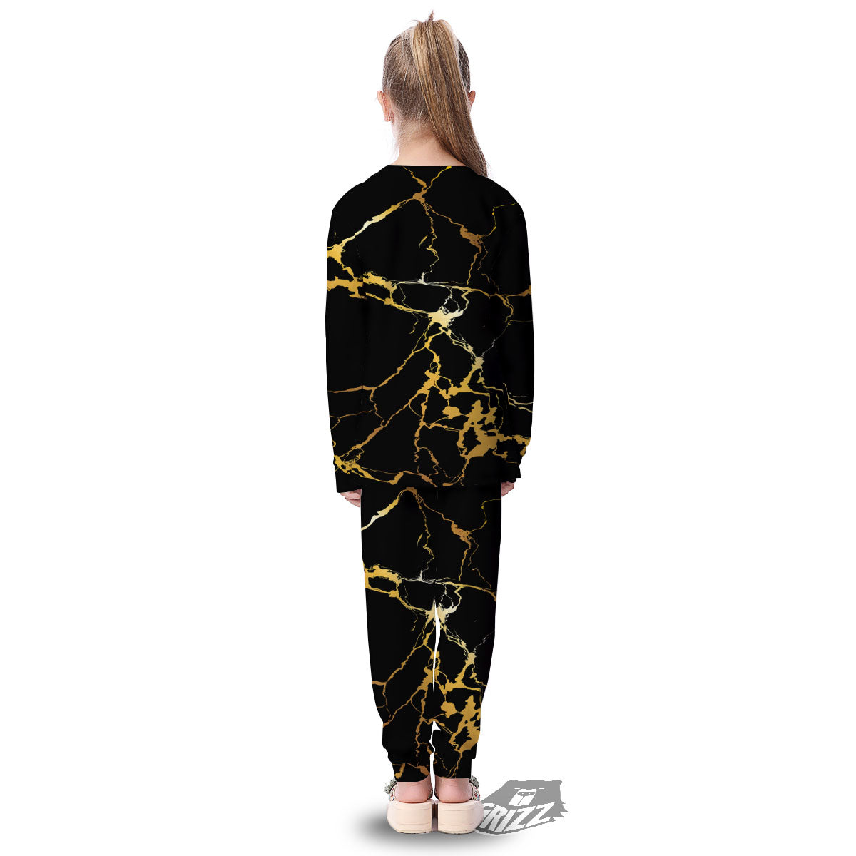 Marble Black Gold Print Kid's Pajamas-grizzshop