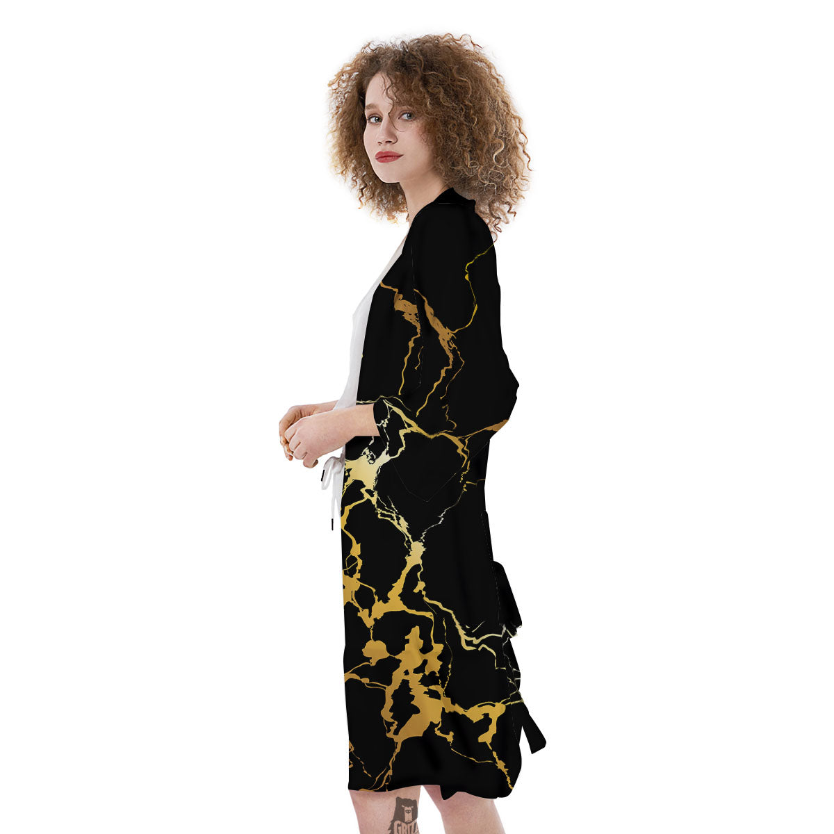 Marble Black Gold Print Kimono-grizzshop