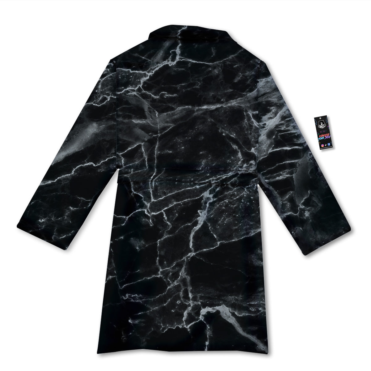Marble Black Grey Print Bathrobe-grizzshop