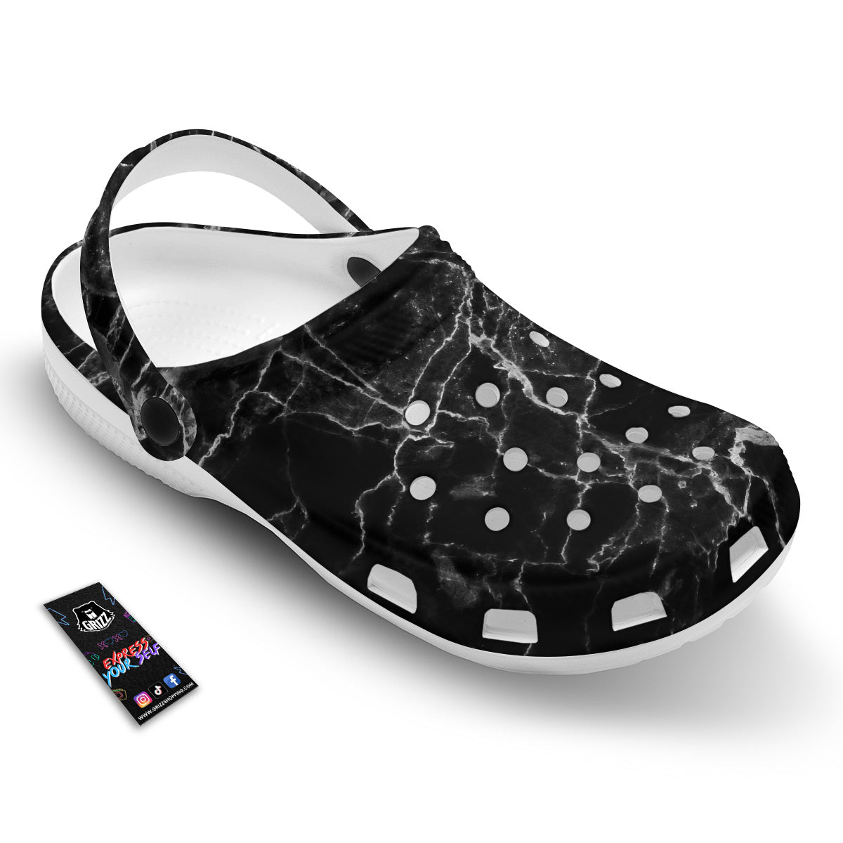 Marble Black Grey Print Clog-grizzshop