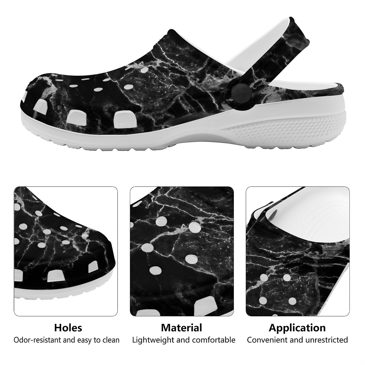 Marble Black Grey Print Clog-grizzshop