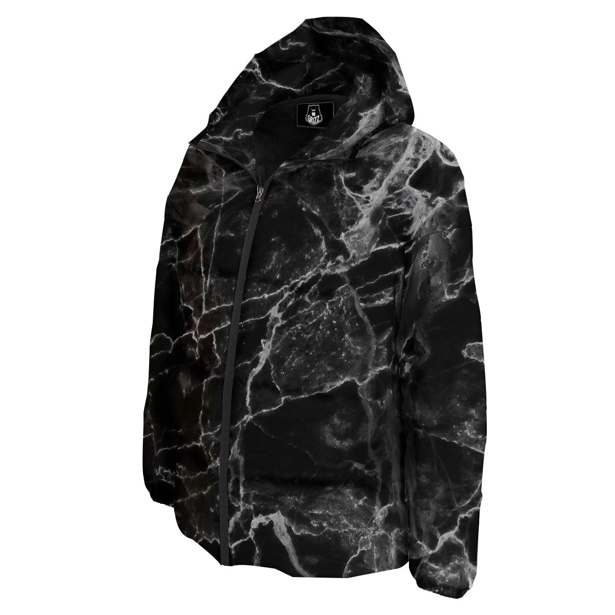 Marble Black Grey Print Down Jacket-grizzshop