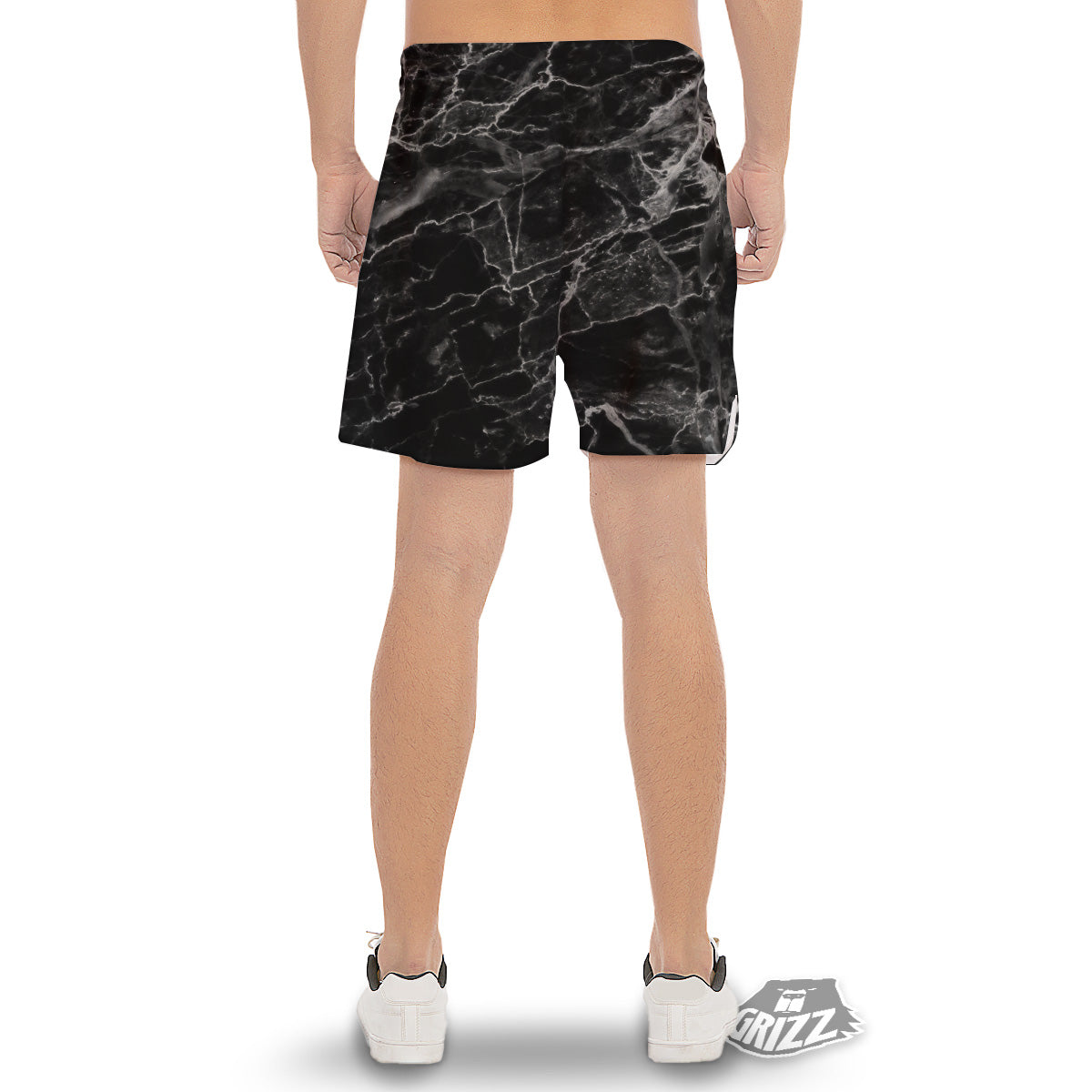 Marble Black Grey Print Men's Gym Shorts-grizzshop