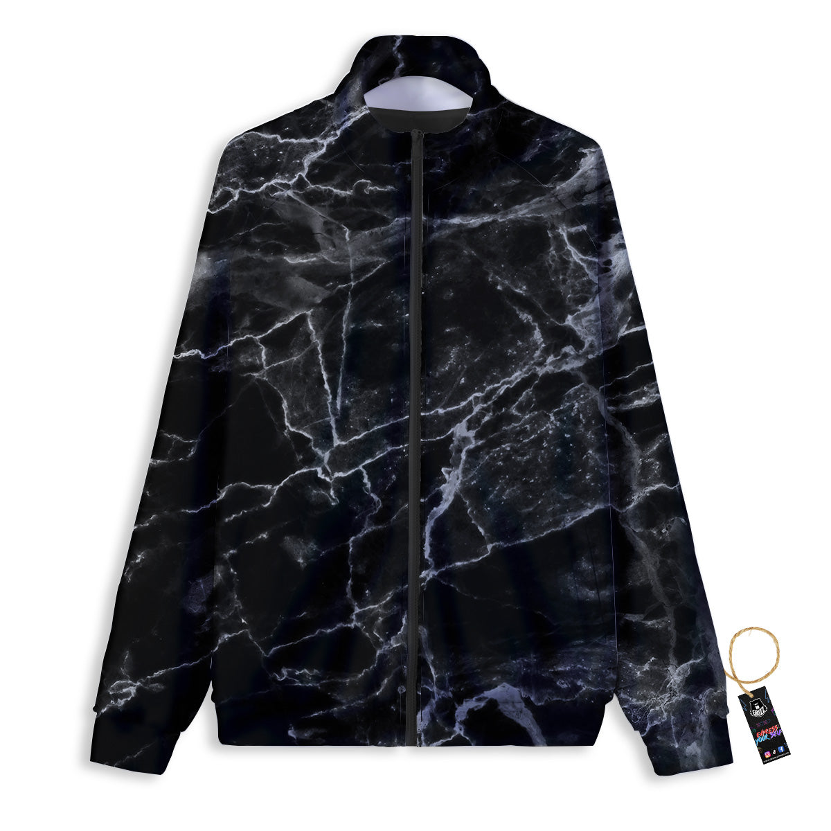 Marble Black Grey Print Track Jacket-grizzshop