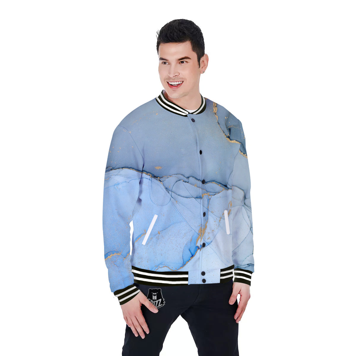 Marble Blue Print Baseball Jacket-grizzshop