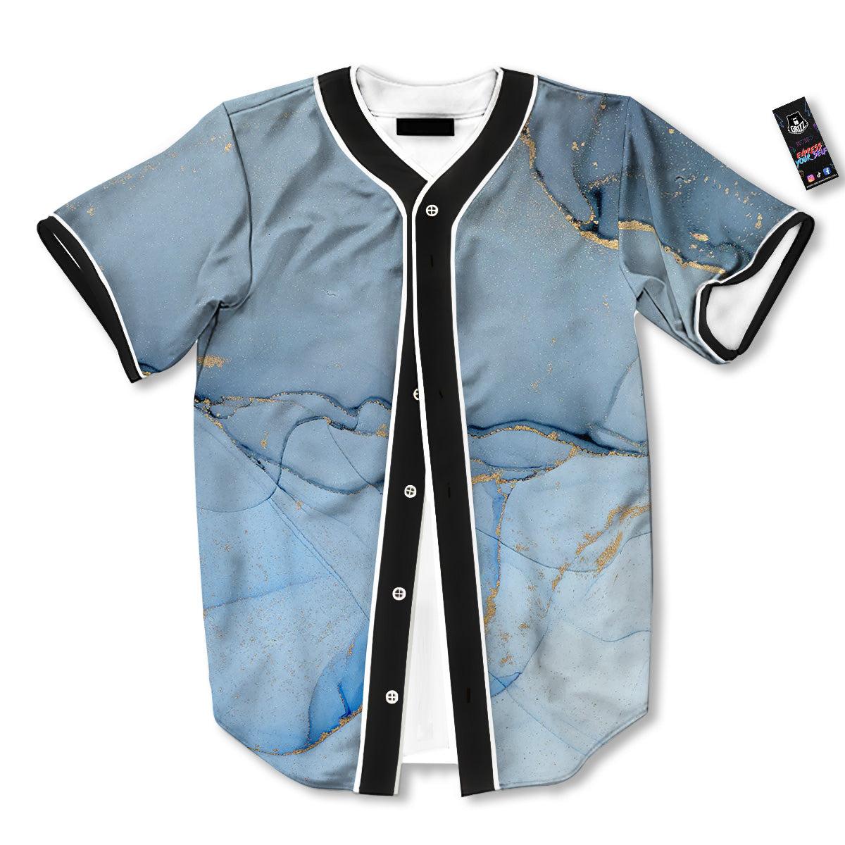 Marble Blue Print Baseball Jersey-grizzshop
