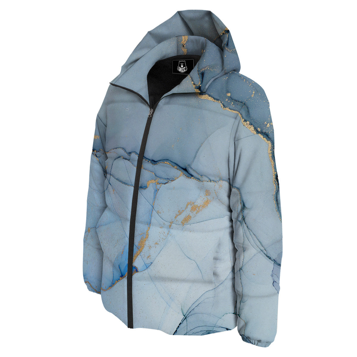 Marble Blue Print Down Jacket-grizzshop