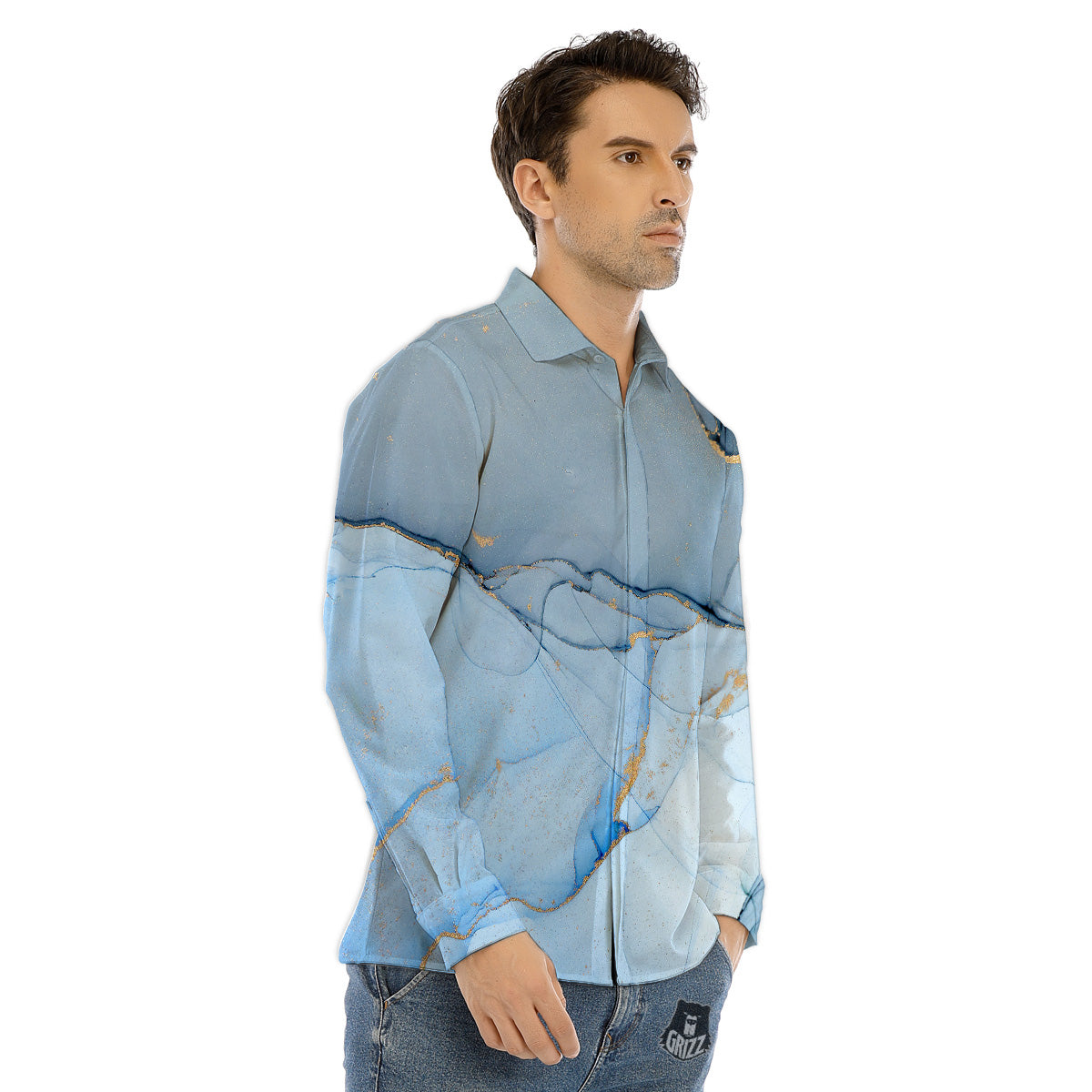 Marble Blue Print Men's Dress Shirts-grizzshop