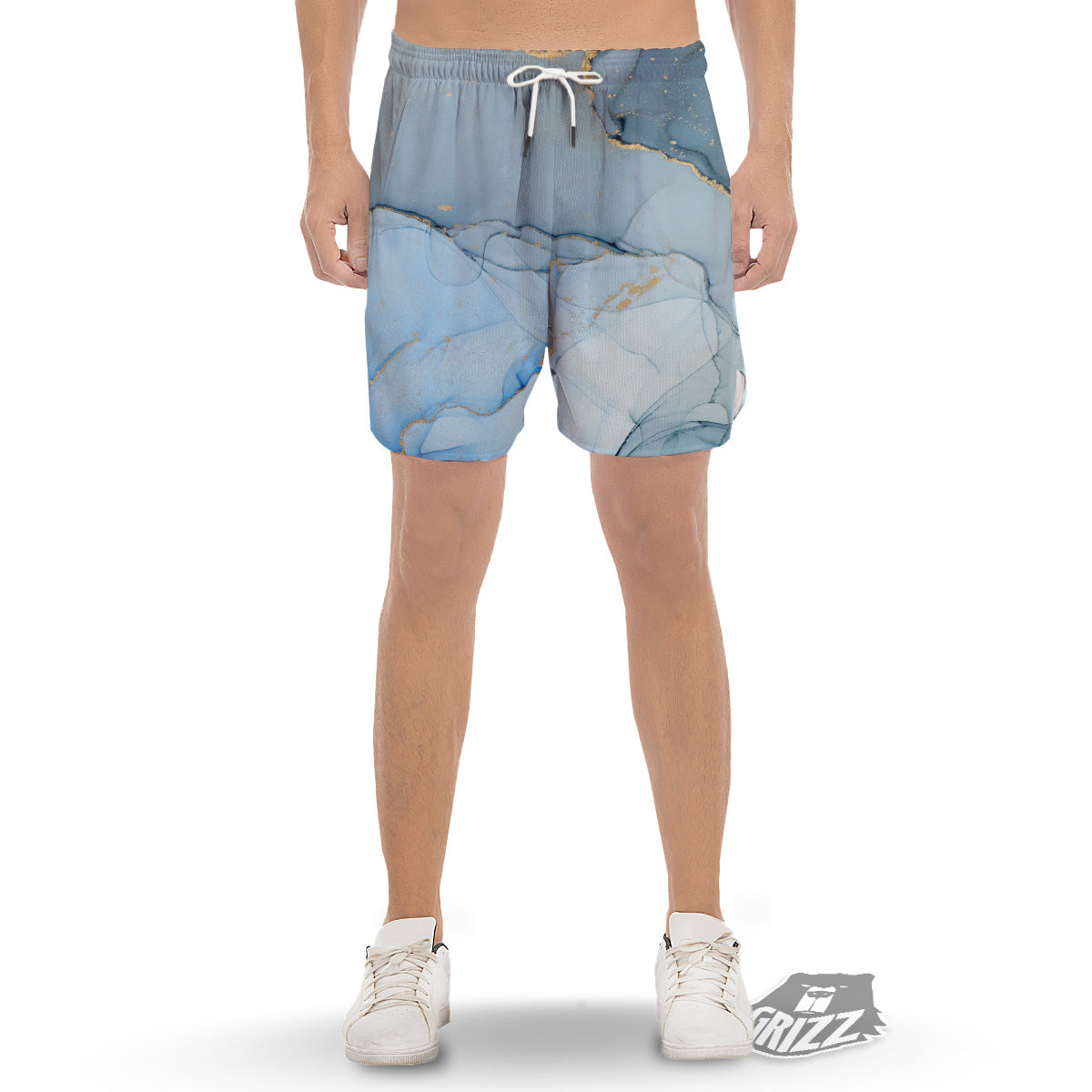 Marble Blue Print Men's Gym Shorts-grizzshop