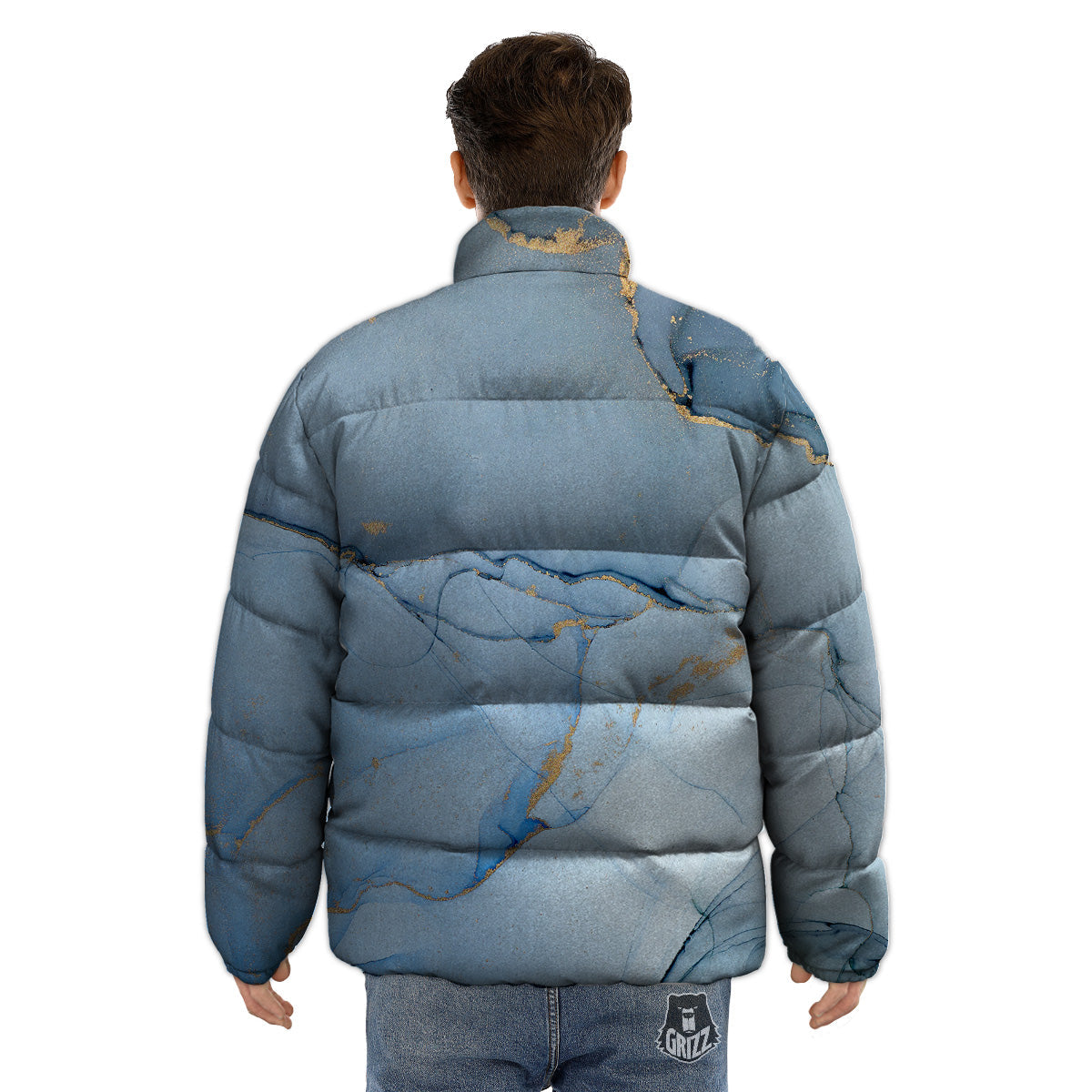 Marble Blue Print Puffer Jacket-grizzshop