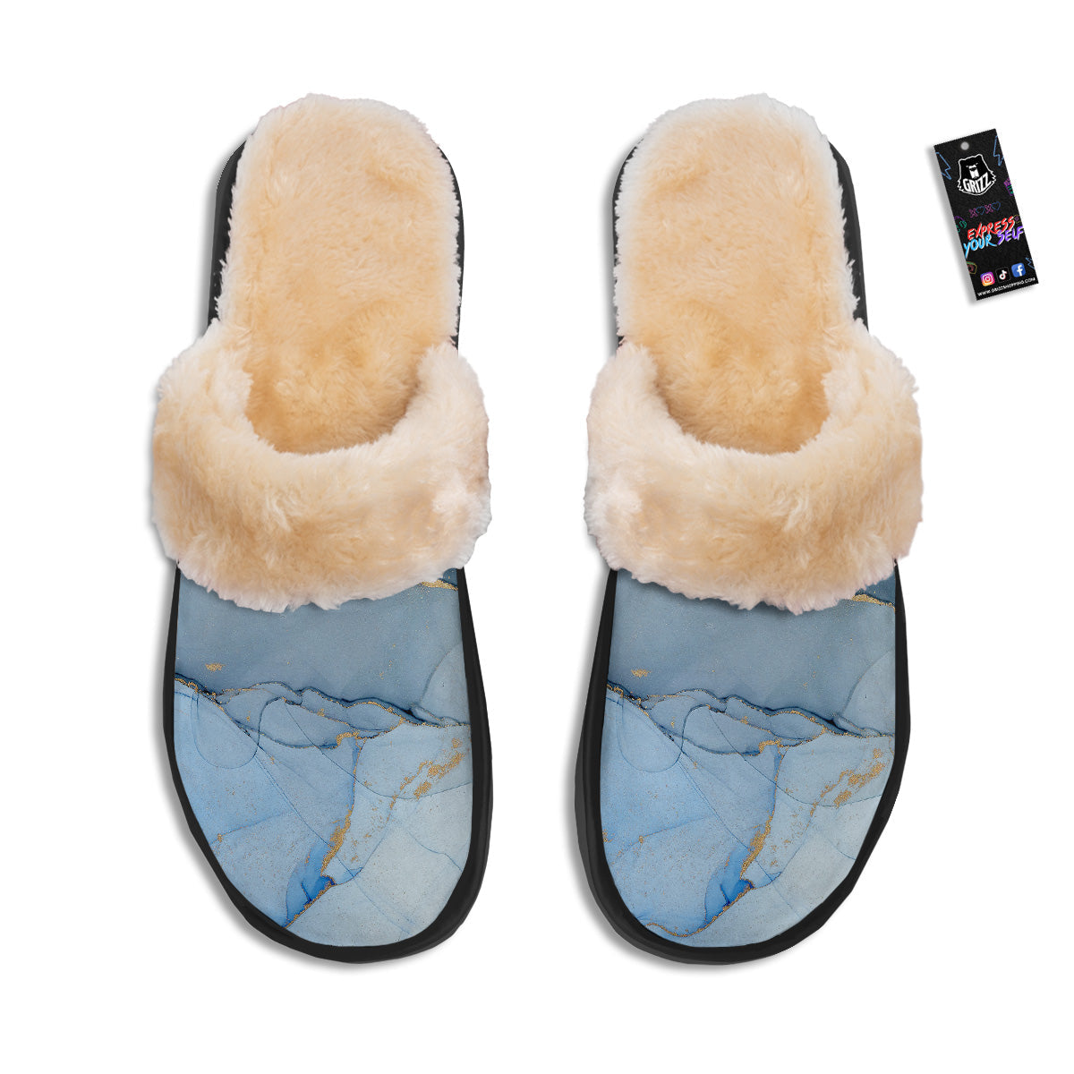 Marble Blue Print Slippers-grizzshop