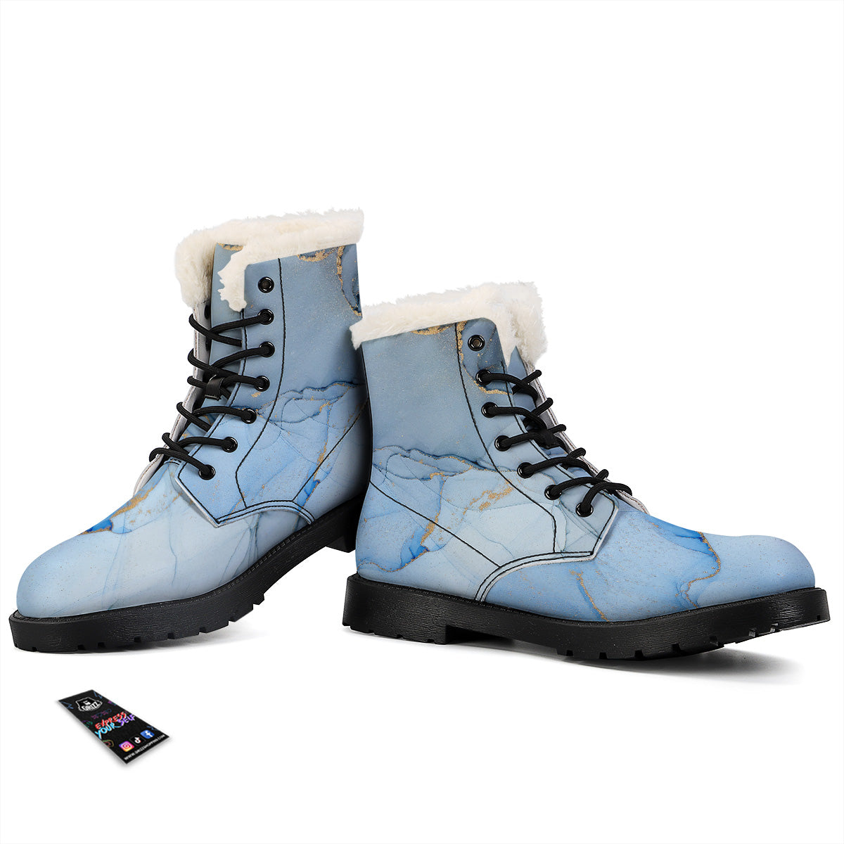 Marble Blue Print Winter Boots-grizzshop