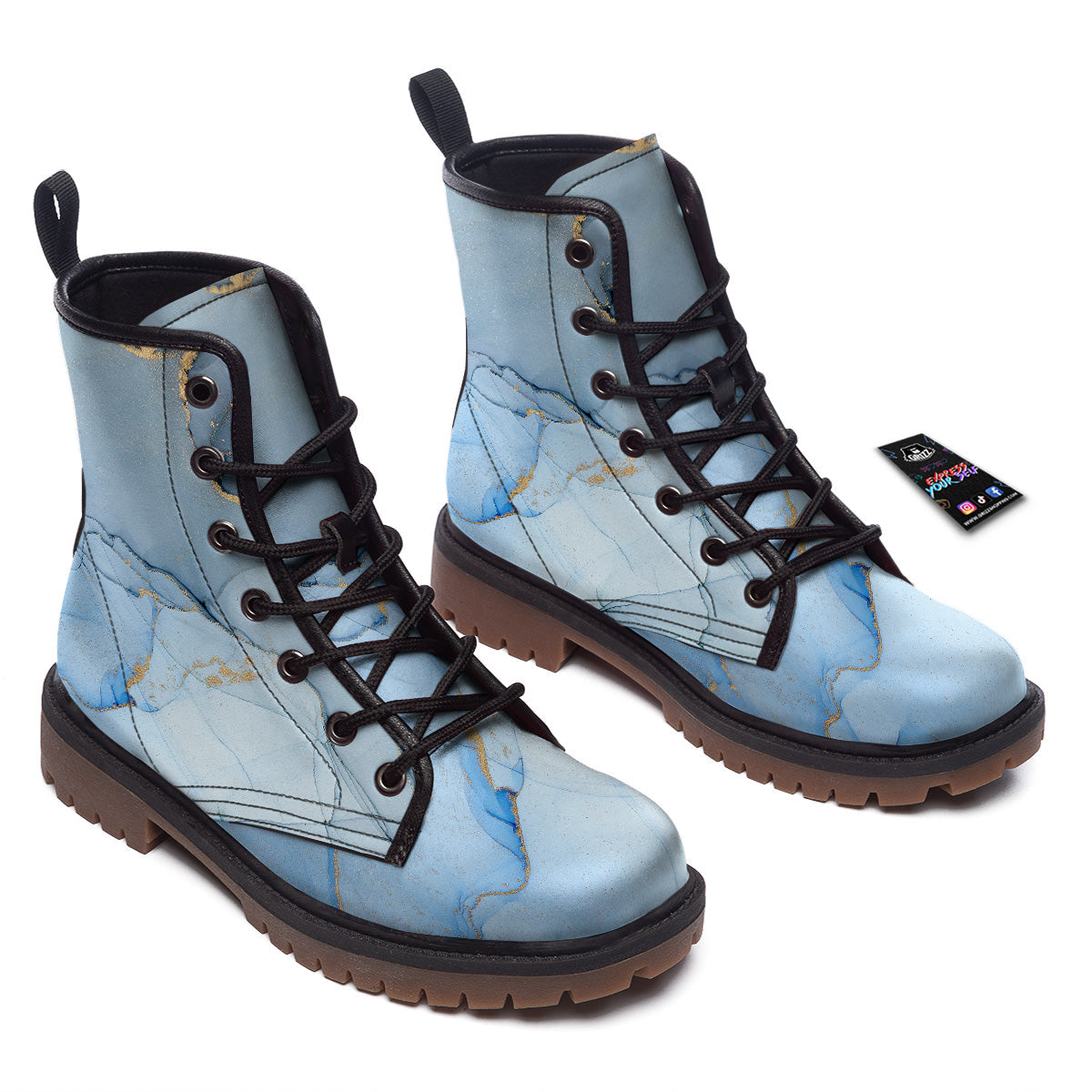 Marble Blue Print Work Boots-grizzshop