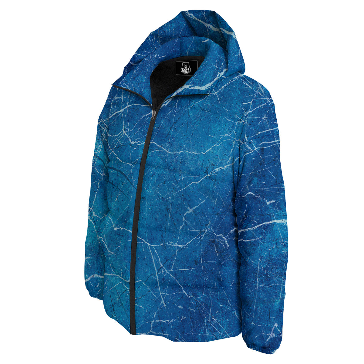 Marble Blue Sapphire Print Down Jacket-grizzshop