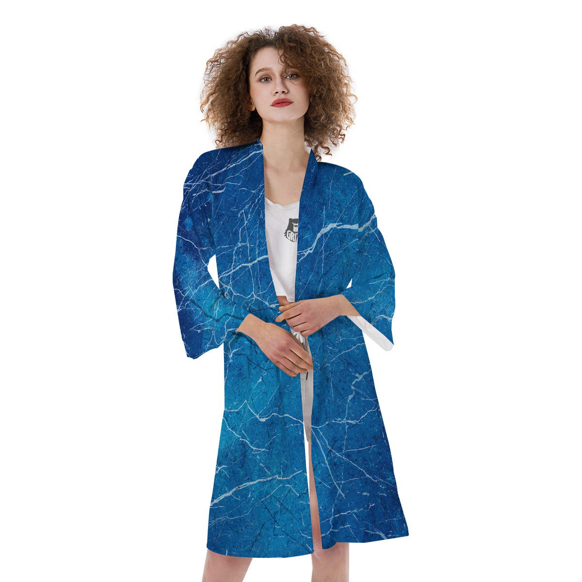 Marble Blue Sapphire Print Kimono-grizzshop