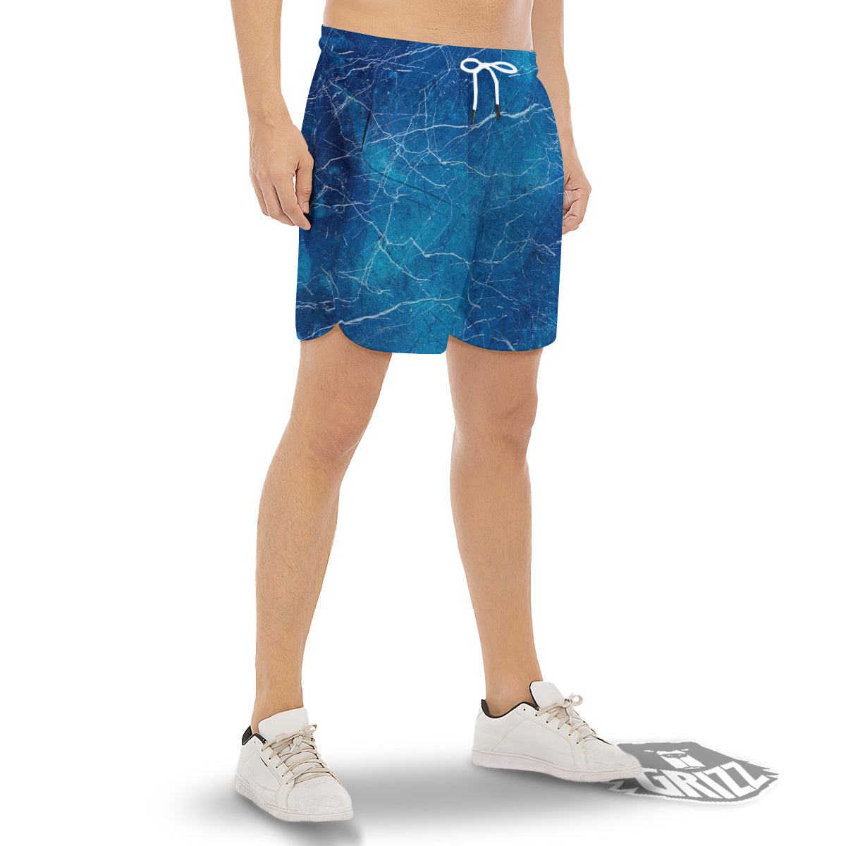 Marble Blue Sapphire Print Men's Gym Shorts-grizzshop