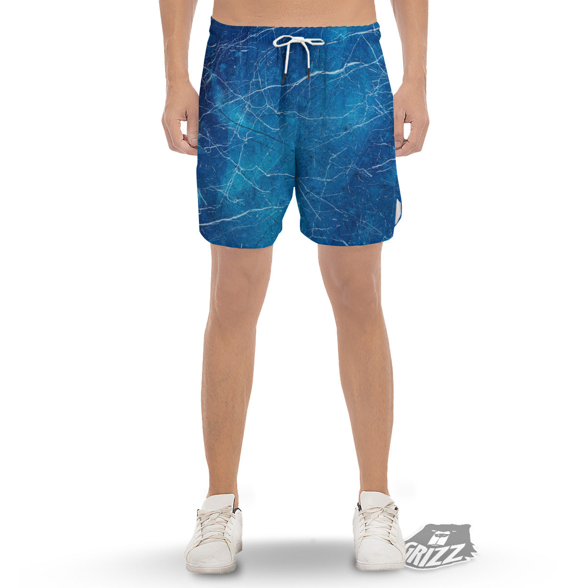 Marble Blue Sapphire Print Men's Gym Shorts-grizzshop