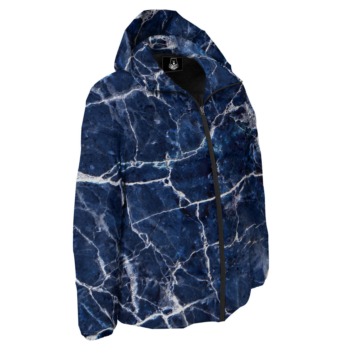 Marble Blue White Print Down Jacket-grizzshop