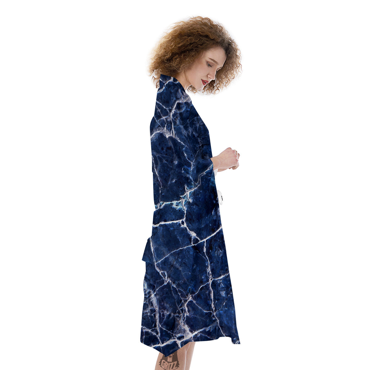 Marble Blue White Print Kimono-grizzshop