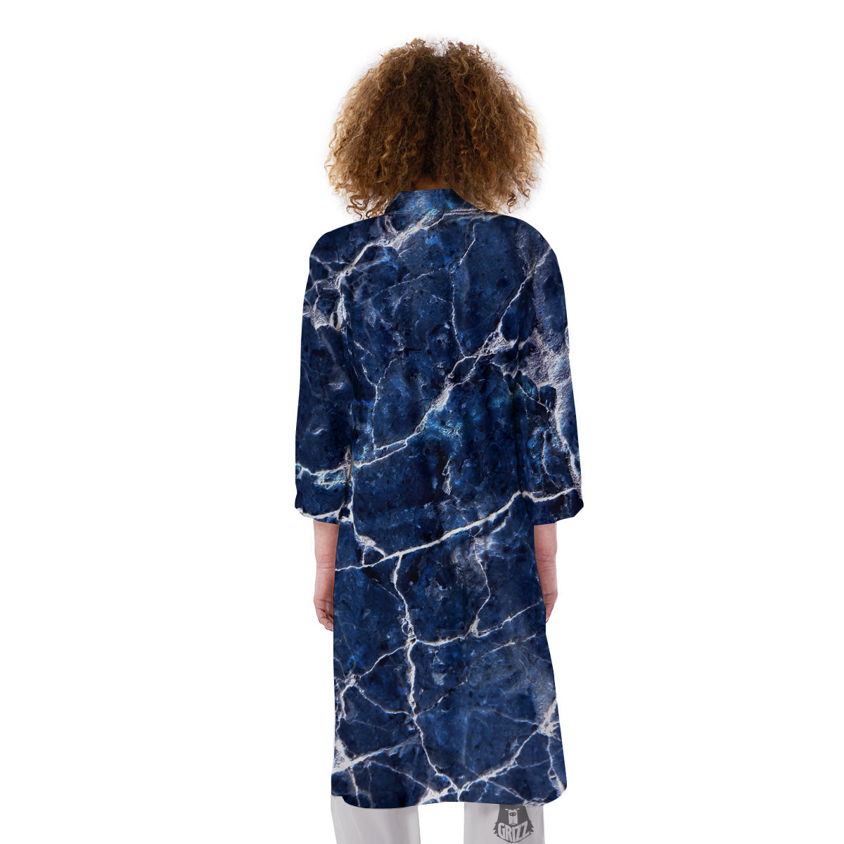 Marble Blue White Print Kimono-grizzshop