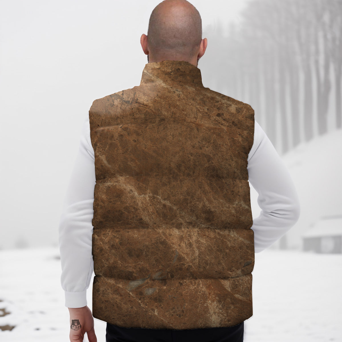 Marble Brown Beige Print Down Vest-grizzshop