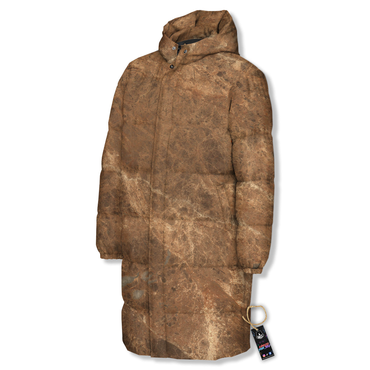 Marble Brown Beige Print Long Down Jacket-grizzshop