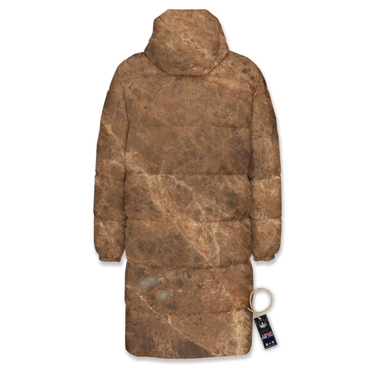 Marble Brown Beige Print Long Down Jacket-grizzshop