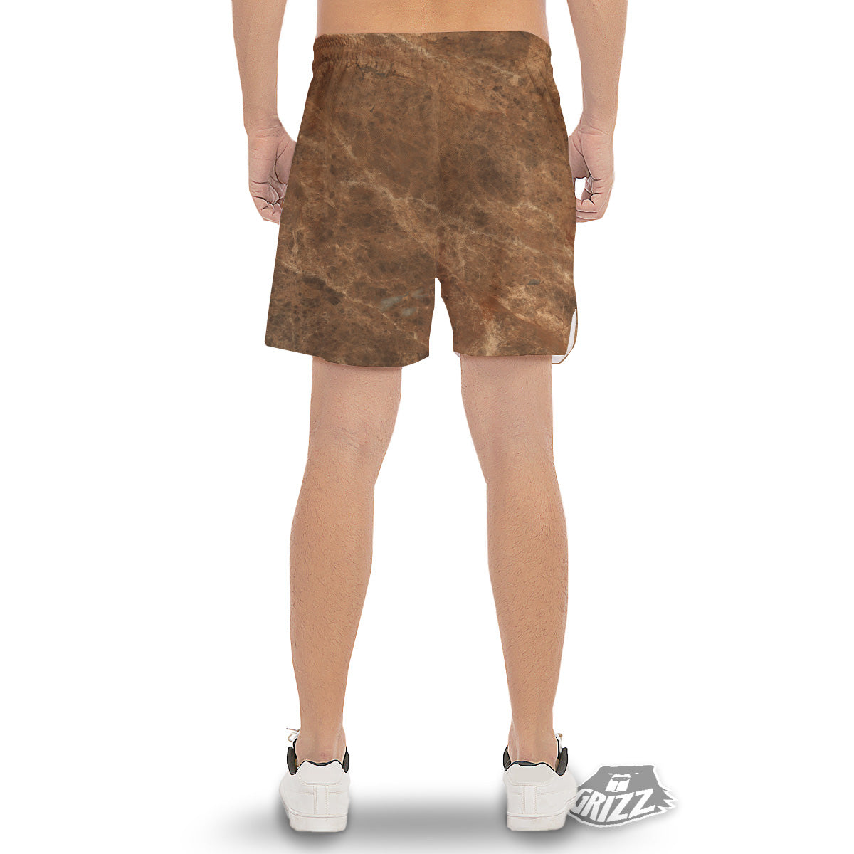 Marble Brown Beige Print Men's Gym Shorts-grizzshop