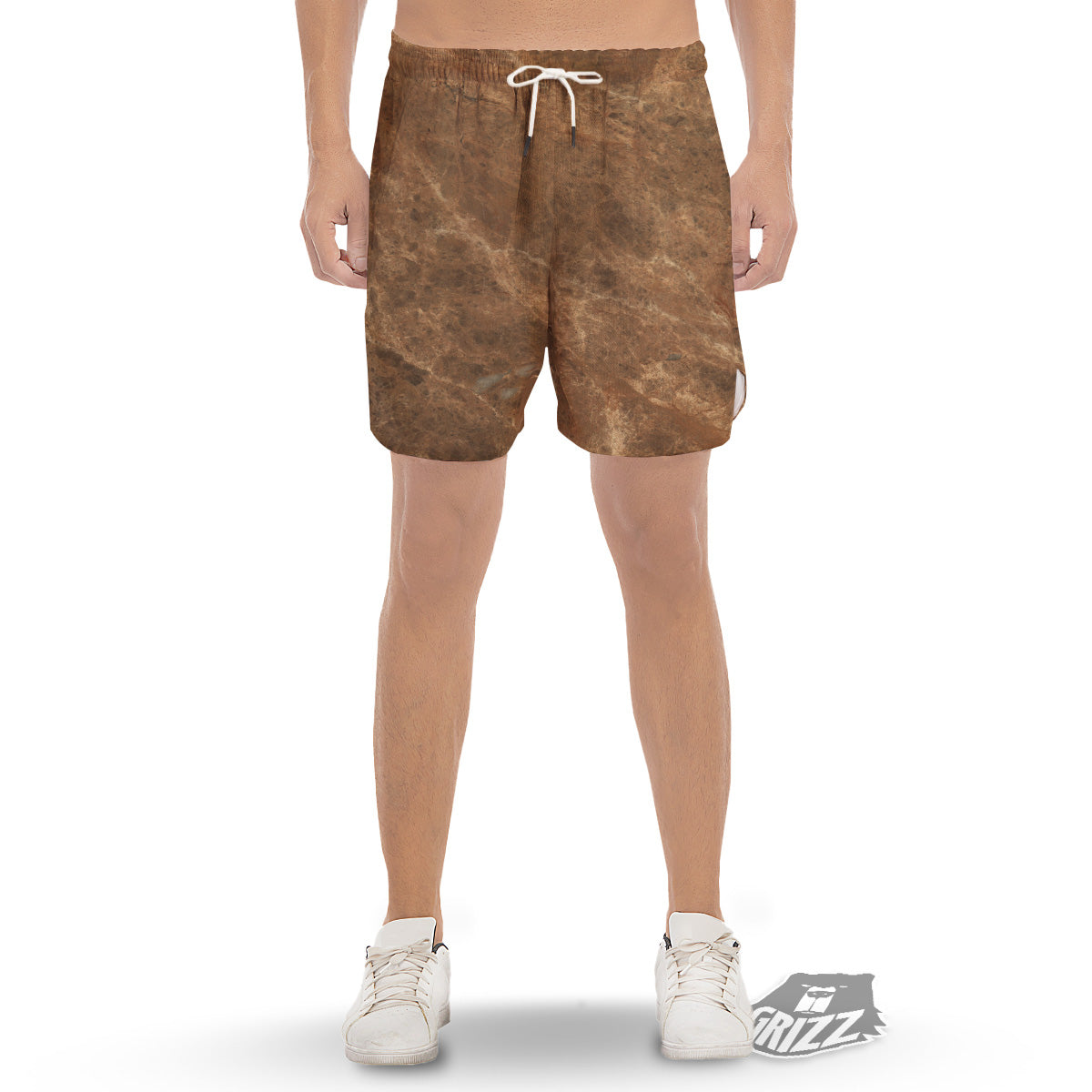 Marble Brown Beige Print Men's Gym Shorts-grizzshop