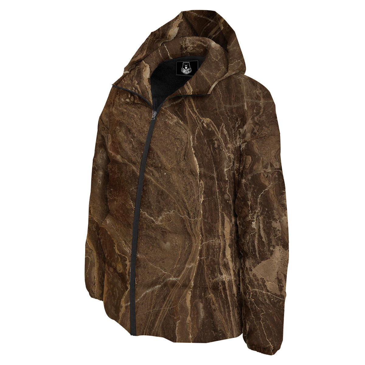 Marble Brown Print Down Jacket-grizzshop