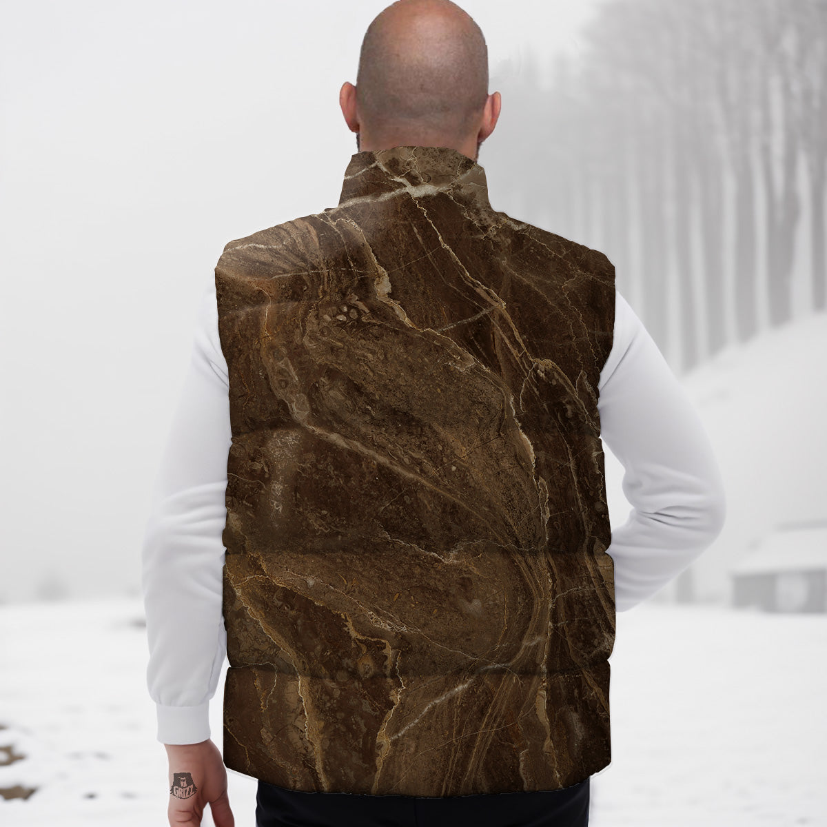 Marble Brown Print Down Vest-grizzshop