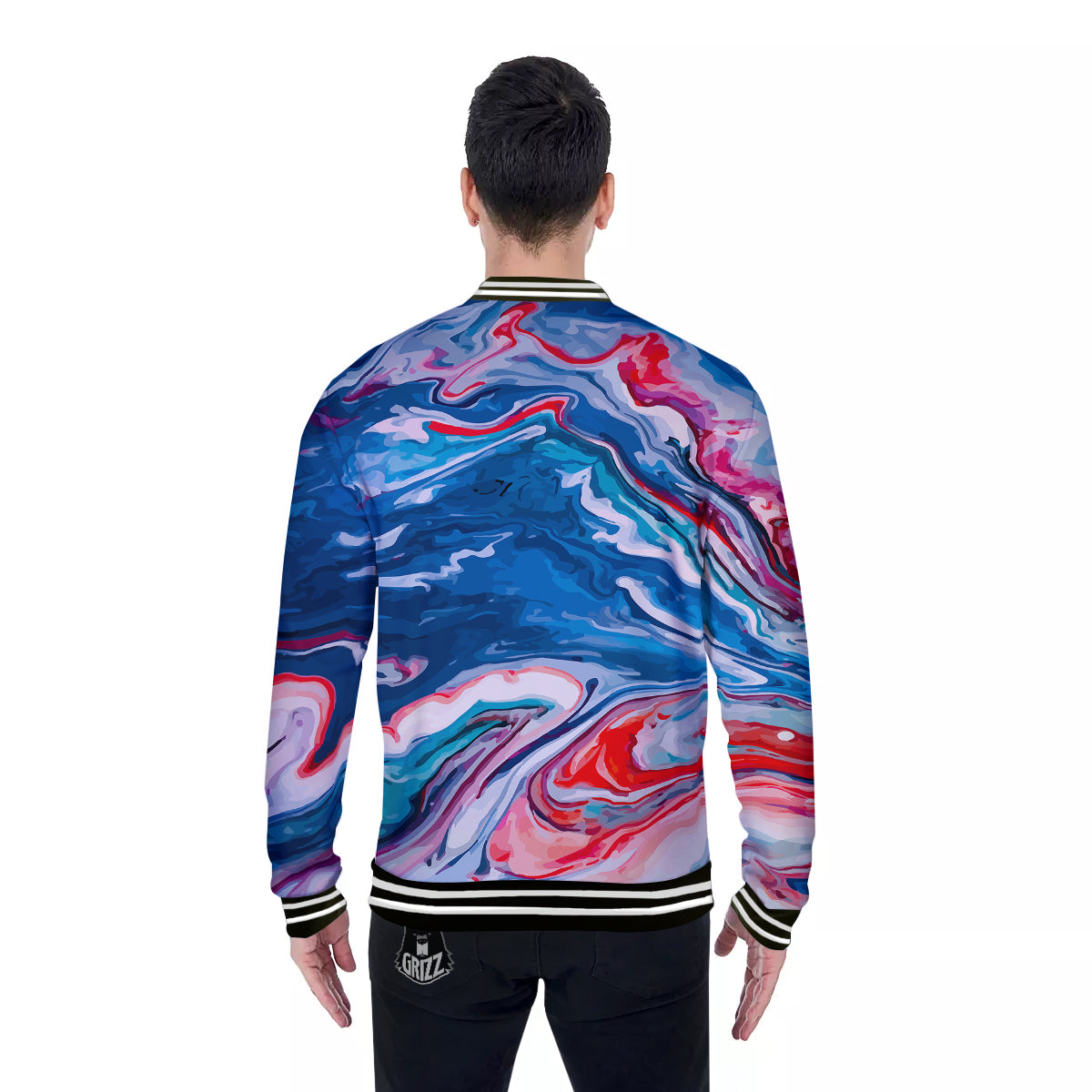 Marble Cartoon Texture Red Blue Print Baseball Jacket-grizzshop