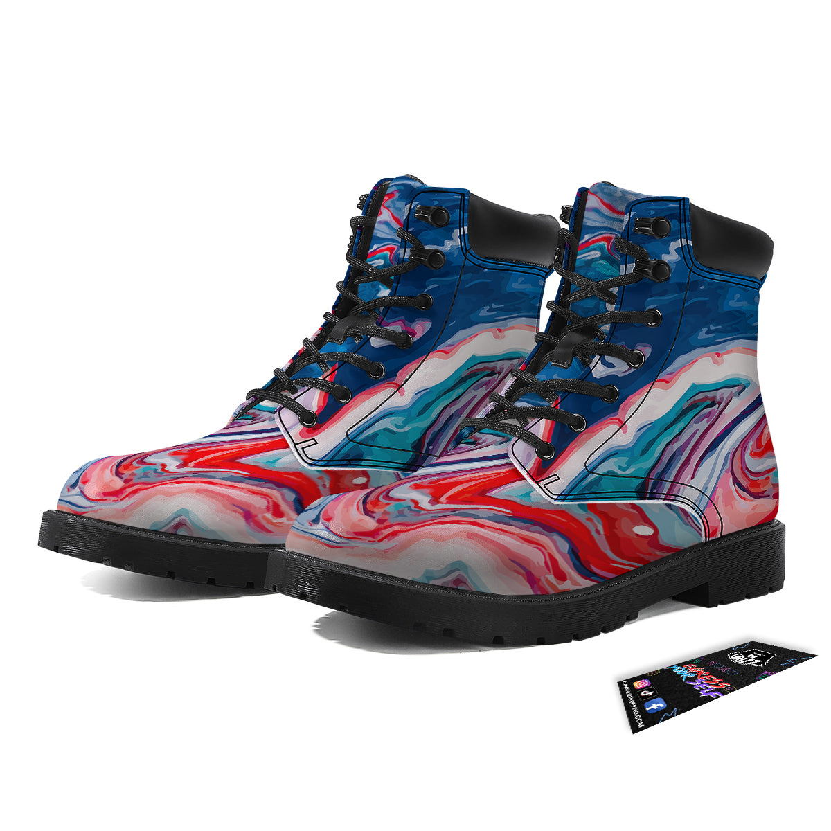 Marble Cartoon Texture Red Blue Print Boots-grizzshop