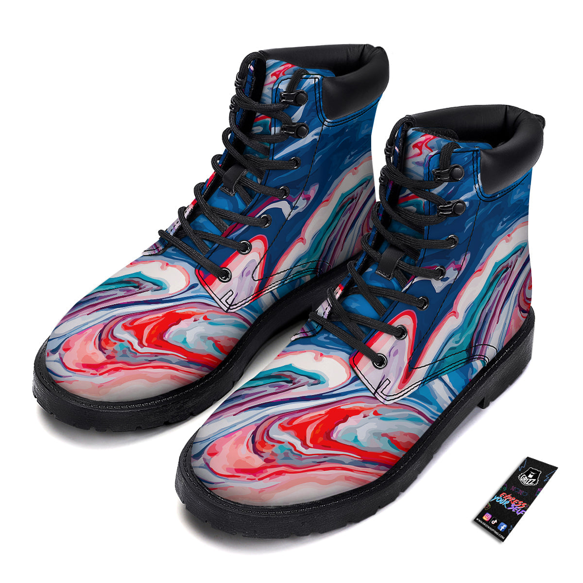 Marble Cartoon Texture Red Blue Print Boots-grizzshop