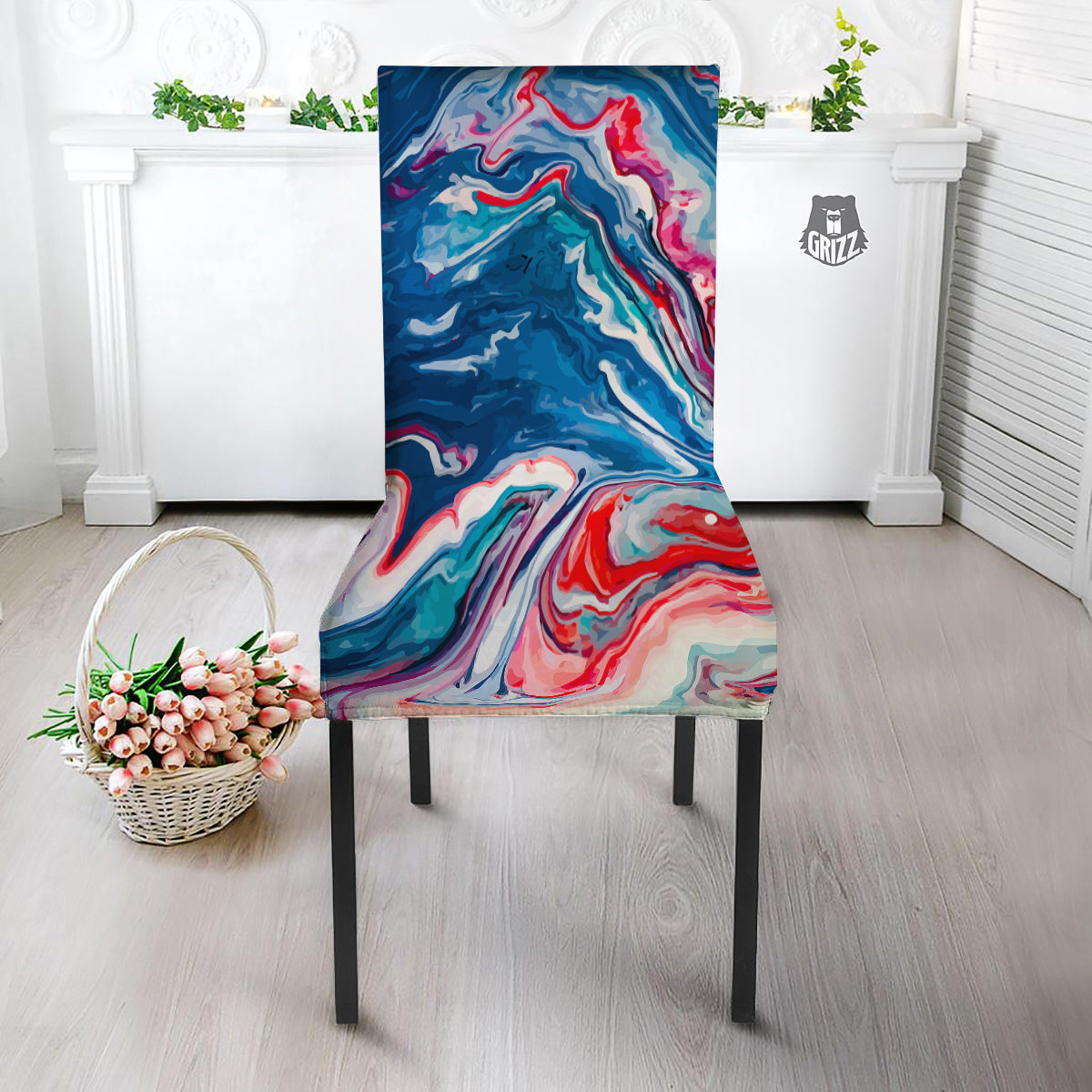 Marble Cartoon Texture Red Blue Print Dining Chair Slipcover-grizzshop
