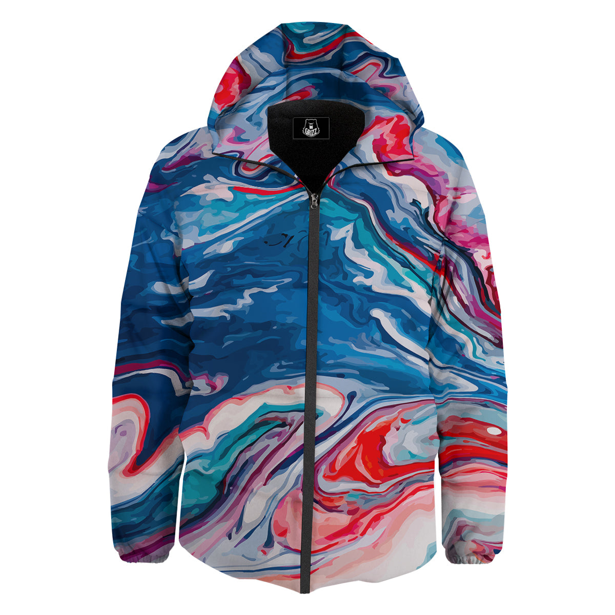 Marble Cartoon Texture Red Blue Print Down Jacket-grizzshop